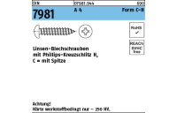 DIN 7981 A 4 Form C-H Linsen-Blechschrauben mit Spitze, mit Phillips-Kreuzschlitz H - Abmessung: C 2,2 x 9,5-H, Inhalt: 1000 Stück