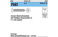 DIN 7981 A 2 Form F-H Linsen-Blechschrauben mit Zapfen, mit Phillips-Kreuzschlitz H - Abmessung: 2,9x 9,5 -F-H, Inhalt: 1000 Stück