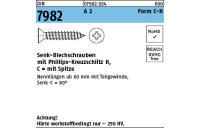 DIN 7982 A 2 Form C-H Senk-Blechschrauben mit Spitze, mit Phillips-Kreuzschlitz H - Abmessung: C 2,2 x 16 -H, Inhalt: 1000 Stück