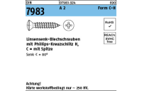 DIN 7983 A 2 Form C-H Linsensenk-Blechschrauben mit Spitze, mit Phillips-Kreuzschlitz H - Abmessung: C 2,9 x 9,5-H, Inhalt: 100 Stück
