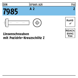 DIN 7985 A 2 Z Linsenschrauben mit Pozidriv-Kreuzschlitz Z - Abmessung: M 1,6 x 6 -Z, Inhalt: 1000 Stück
