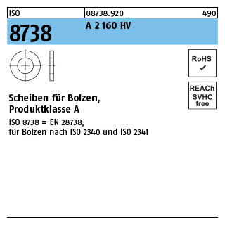 ISO 8738 A 2 160 HV Scheiben für Bolzen, Produktklasse A - Abmessung: 5, Inhalt: 50 Stück