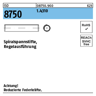ISO 8750 1.4310 Spiralspannstifte, Regelausführung - Abmessung: 1 x 6, Inhalt: 1000 Stück