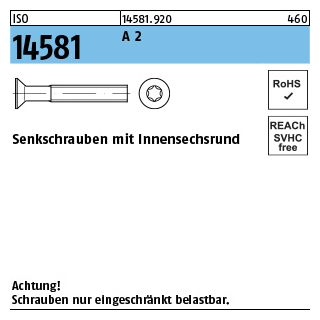 ISO 14581 A 2 Senkschrauben mit Innensechsrund - Abmessung: M 2 x 4 -T6, Inhalt: 2000 Stück