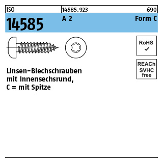 ISO 14585 A 2 Form C - ISR Flachkopf-Blechschrauben mit Spitze, mit Innensechsrund - Abmessung: 4,8 x 9,5 -C, Inhalt: 500 Stück