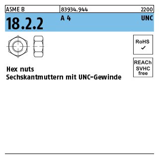 ASME B 18.2.2 A 4 UNC Hex cap screws, Sechskantmuttern mit mit UNC-Gewinde - Abmessung: 1/4, Inhalt: 100 Stück