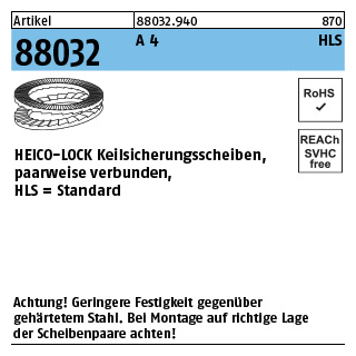 Artikel 88032 A 4 Heico-Lock-Scheiben, Standard (Keilsicherungsscheibenpaare) - Abmessung: HLS- 3S, Inhalt: 200 Stück