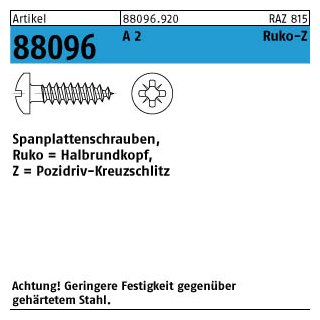 Artikel 88096 A 2 Ruko-Z Spanplattenschrauben, Halbrundkopf, Pozidriv-Kreuzschlitz - Abmessung: 3,5 x 25 -Z, Inhalt: 1000 Stück