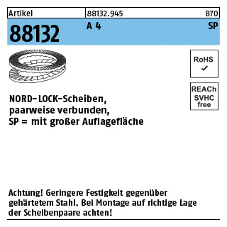 Artikel 88132 A 4 SP NORD-LOCK-Scheiben, paarweise verbunden, mit großer Auflagefläche - Abmessung: NL 3,5 SP SS, Inhalt: 200 Stück
