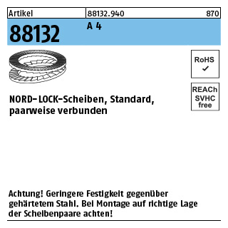 Artikel 88132 A 4 NORD-LOCK-Scheiben, Standard, paarweise verbunden - Abmessung: NL 6 SS, Inhalt: 200 Stück