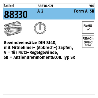 Artikel 88330 A 2 Form A-SR Gewindeeinsätze DIN 8140 für Nutz-Regelgewinde - Abmessung: M 3 x 3, Inhalt: 25 Stück