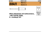 Artikel 88411 Niet A 2 B Dorn A 2 Offene Blindniete mit Sollbruchdorn, ~DIN 7337/ISO 15984, Senkkopf 120° - Abmessung: B 4 x 8, Inhalt: 500 Stück