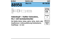Artikel 88950 Mu A 4 HS 50/30 Hakenkopf-/Halfen-Schrauben, mit Sechskantmutter - Abmessung: M 12 x 30, Inhalt: 25 Stück