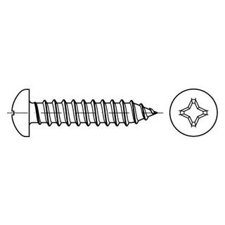 DIN 7981 A2 Form C-Z Linsen- Belchschrauben mit Spitze, mit Pozi Kreuzschlitz Z - Abmessung: C 2,2 x 4,5, Inhalt:  1000 Stück