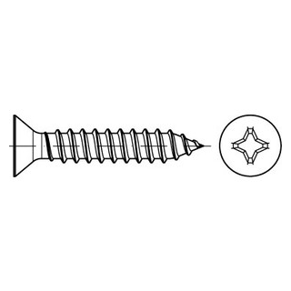 DIN 7982 A2 Form C-Z Senk-Blechschrauben mit Spitze, mit Pozi-Kreuzschlitz Z - Abmessung: C 2,2 x 4,5, Inhalt:  1000 Stück