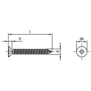 DIN 7982 A2 Form C-V Senk-Blechschrauben mit Spitze, mit Innenvierkant - Abmessung: C 3,9 x 9,5, Inhalt:  200 Stück