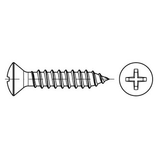 DIN 7983 A2 Form C-H Linsensenk-Blechschrauben mit Spitze, mit Phillips-Kreuzschlitz H - Abmessung: C 2,2 x 4,5, Inhalt:  1000 Stück