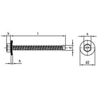 Artikel 9059 A2 Form BZ Fassadenbauschraube mit montierter Dichtscheibe 19 mm, mit Zapfen - Abmessung: 6,3 x 64, Inhalt:  100 Stück