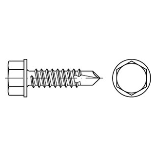 ISO 15480 1.4006 Form K - Sechskant-Bohrschrauben mit Bund, mit Blechgewinde - Abmessung: 6,3 x 25, Inhalt:  500 Stück