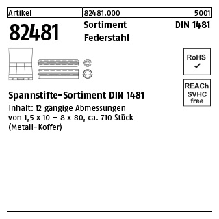 Artikel 82481 Sortimente DIN 1481 Federstahl Spannstift-Sortimente DIN 1481 - Abmessung: DIN 1481, Inhalt: 1 Stück